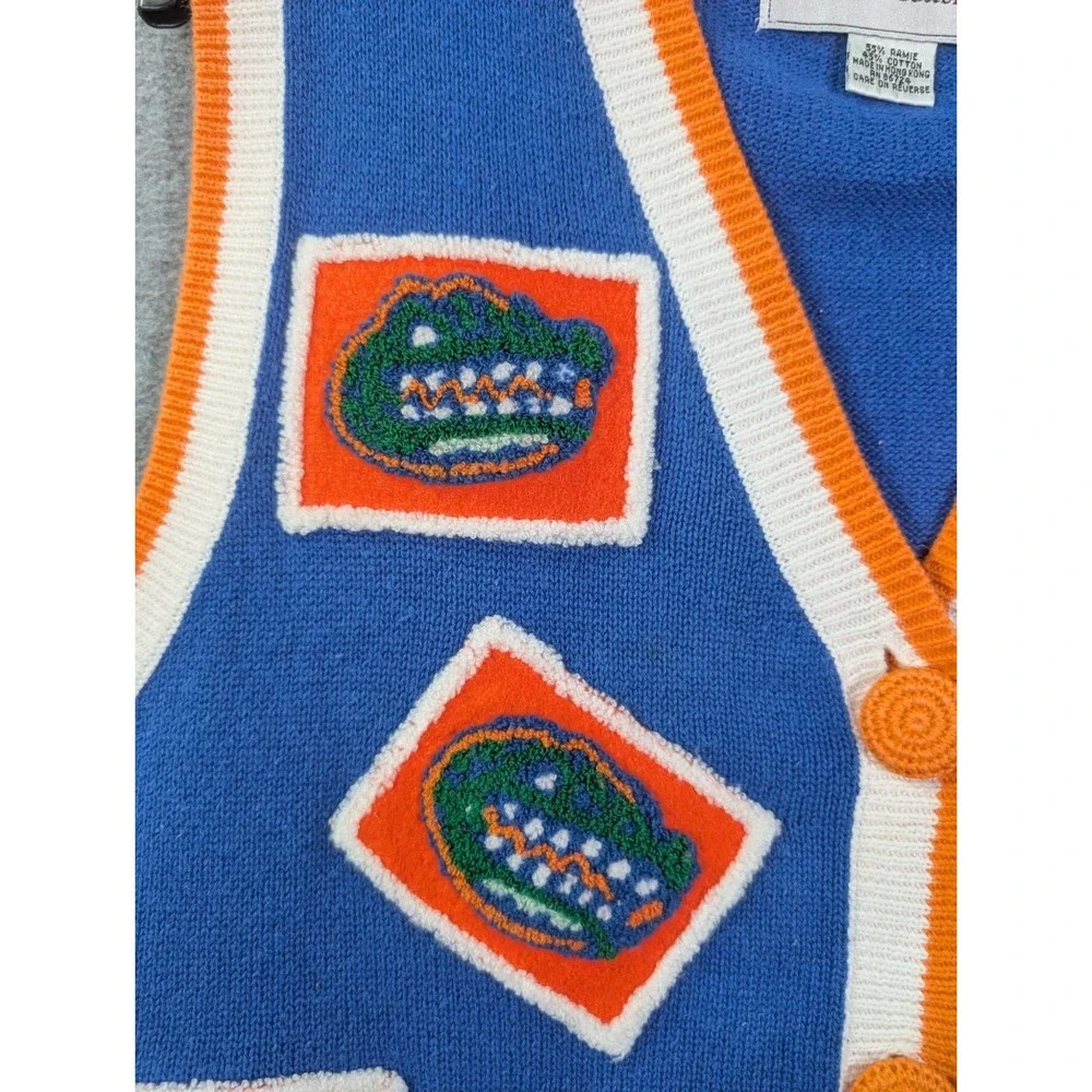 VTG 90s Florida Gators Sweater Vest Unisex M Blue Orange Chenille Cardigan